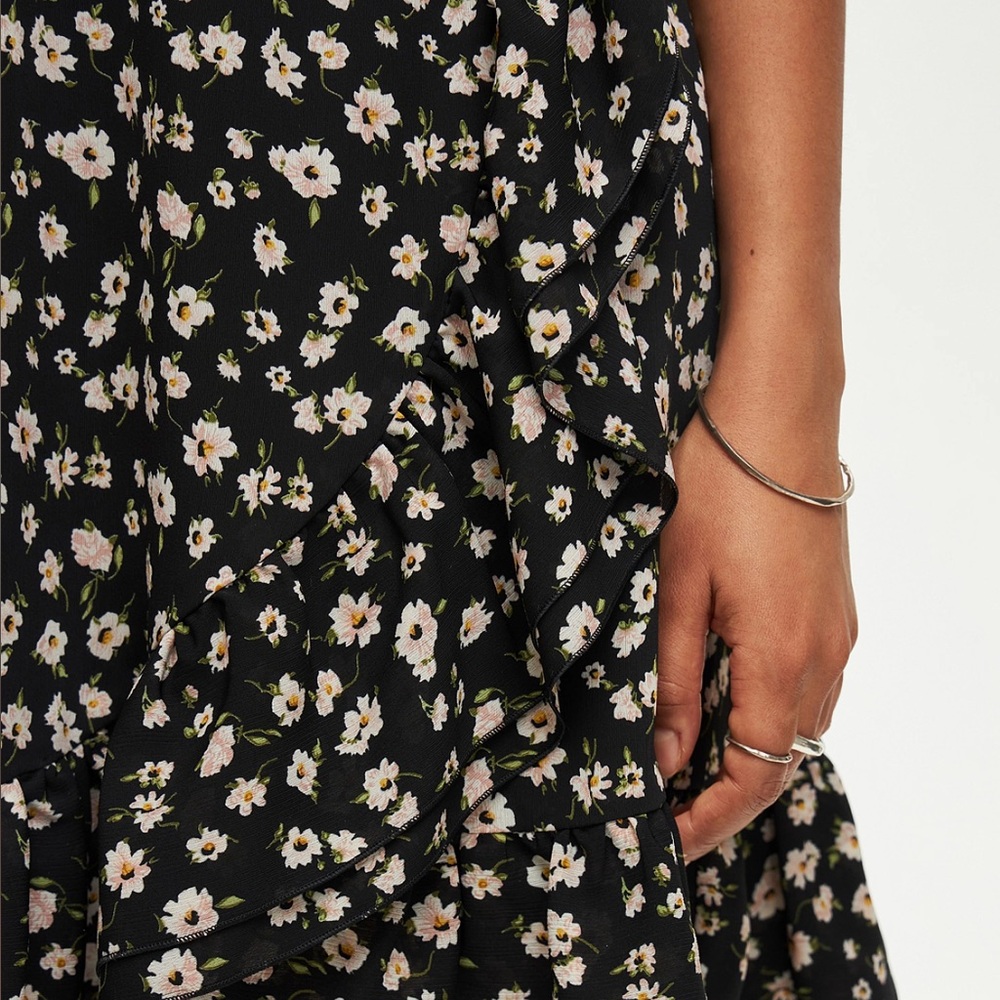 Floral Black Mini Skirt